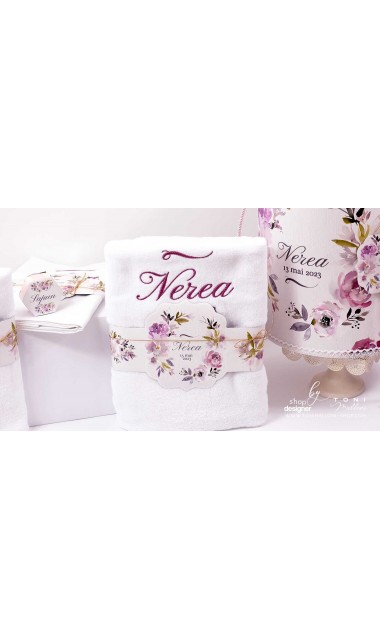 Trusou botez cu flori roz si mov Purple Flowers 13